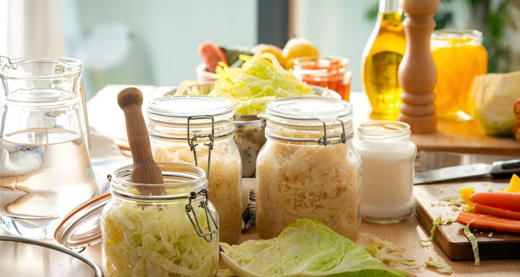 fermented cabbage in jars