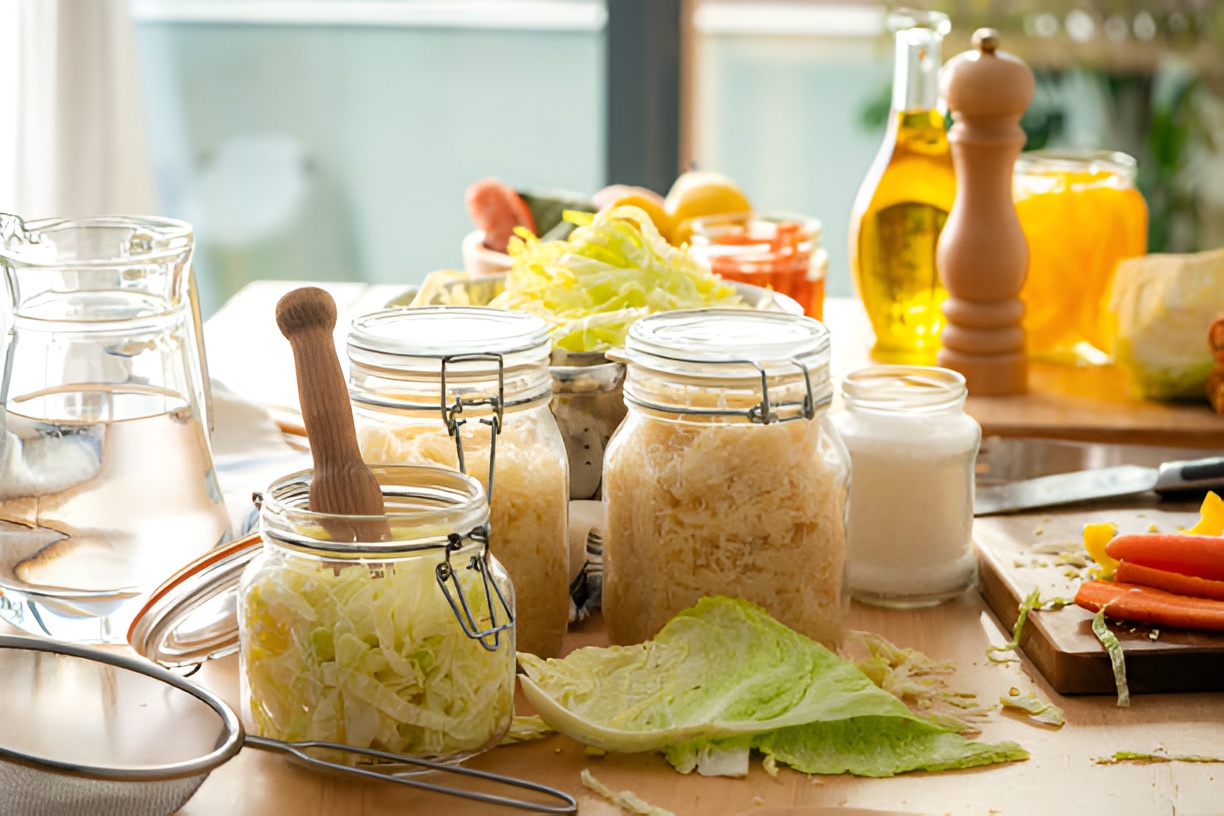 fermented cabbage in jars